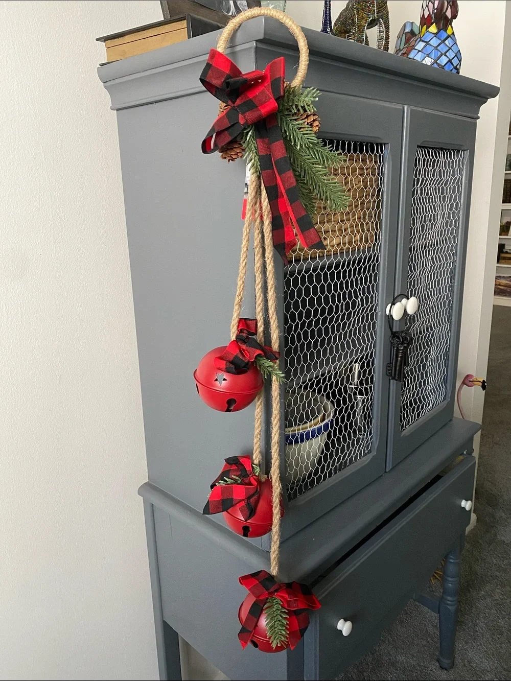 Martha Stewart Red Buffalo Plaid Jingle Bell Door Hanger, Garland Christmas NWT